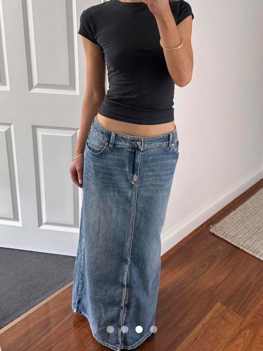 Chico’s Denim Stretch Boho Front Slit 90s Grunge Minimalist CBK Maxi Skirt XL - Picture 2 of 10